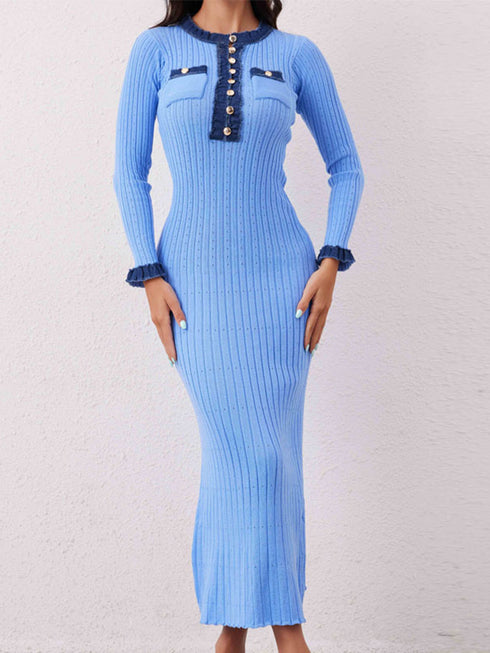 'Rhoswen' Knitted Long Sleeve Sweater Dress - Celes Fashion